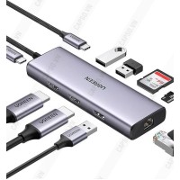 Bộ chuyển USB  type  C 9 in 1 USB Type-C ra 2 cổng HDMI 4K@60hz/USB/LAN Gigabit/PD 60W/SD/ TF Ugreen 90119